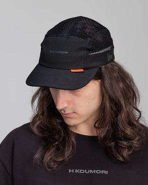 Hermanos Koumori x New Era Camper Cap Black top view on Model