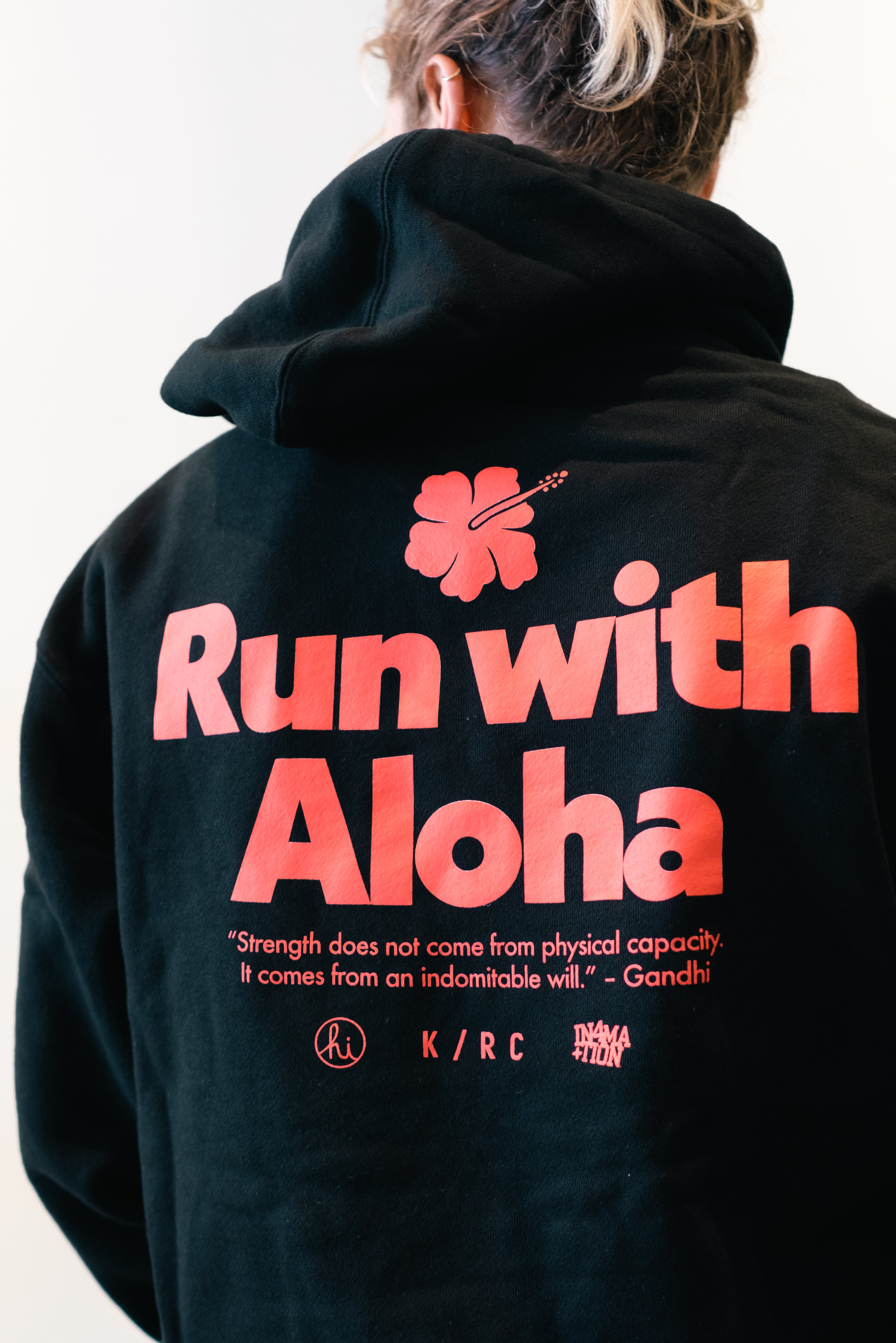 IN4MATION x KRC: ALOHA HOODIE BLACK AND CORAL